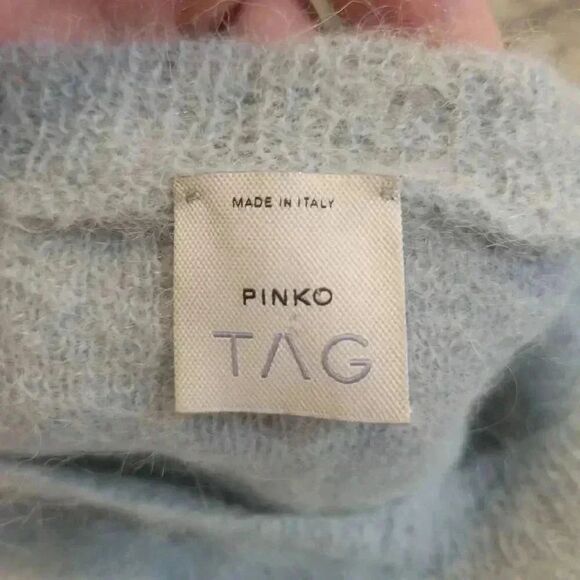 Pinko Tag Women's Blue Mohair/Alpaca/Poly Knit Cropped Crewneck Long Sleeve Swea - Picture 11 of 11